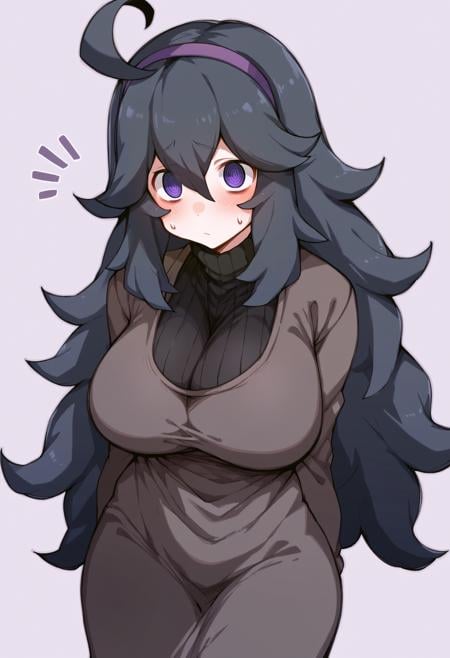 score_9, score_8_up, score_7_up,BREAKsource_anime,BREAKhex maniac \(pokemon\), pokemon, 1girl, purple eyes, purple hairband,shy, blush, long hair, ahoge, @_@, large breasts, long dress, black dress, long sleeves, <lora:kz oji-v1-PDXL:1>