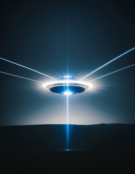 award winning photo of a ufo shooting lasers, zavy-lghttrl, atmospheric haze, dynamic angle, cinematic still, movie screencap, 100mm f/2.8 macro lens, close-up,