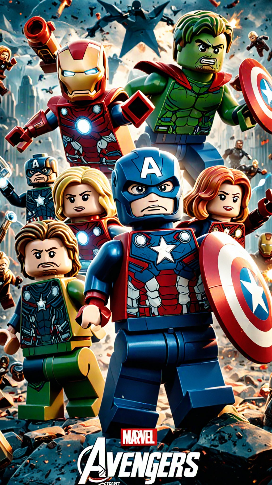 Lego Avengers Movie Poster, Lego Star Avengers, fantasy, Lego People, glowing, (Use Dream Diffusion Secret Prompt), UHD