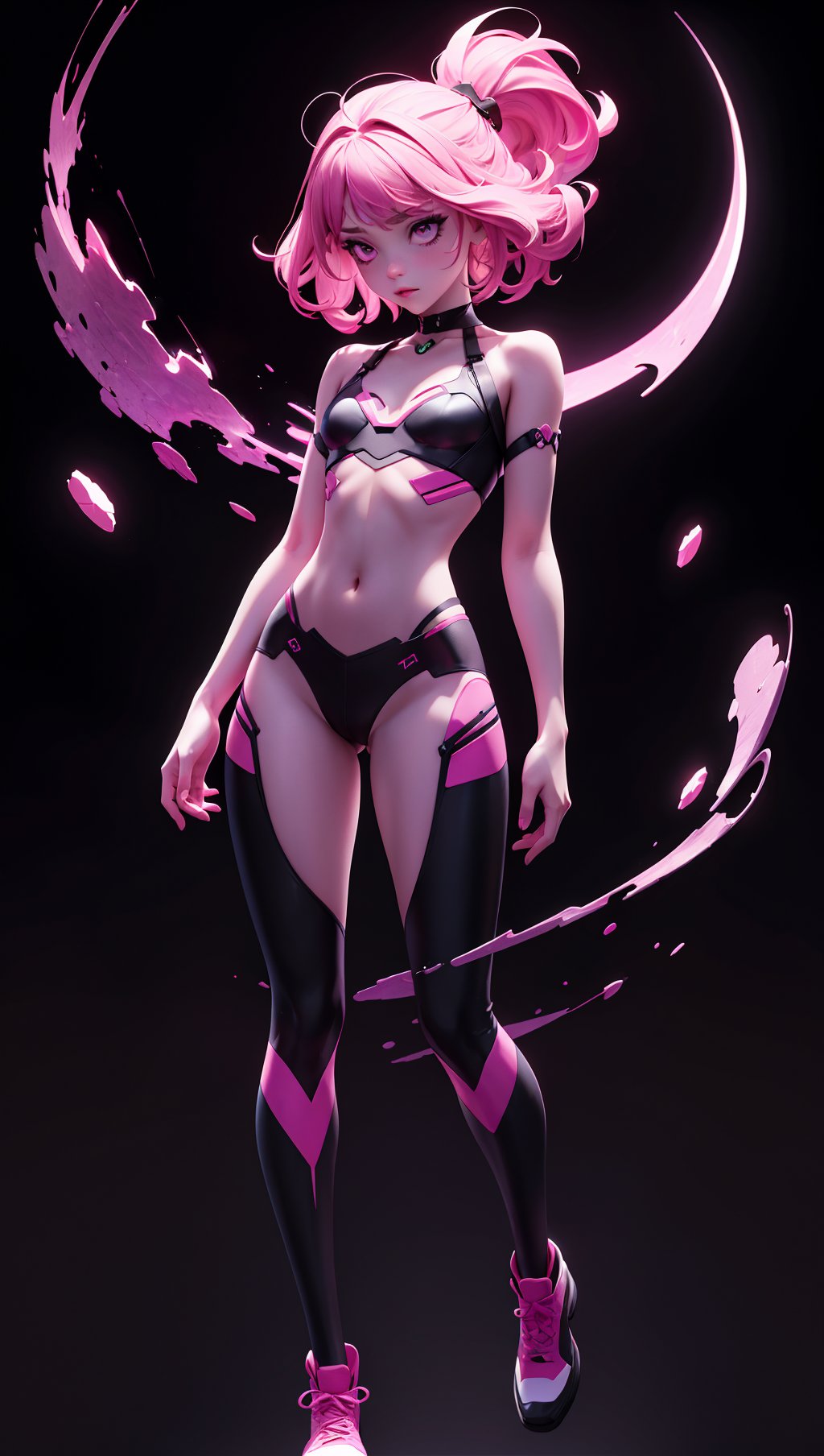 (silhouette:1.25),1girl,dark background,blacklight,mid shot,full body,somber expression,looking down,dark energy,vibrant magenta,portal to another world,flat color,flat shading,ultra realistic,highres,superb,8k wallpaper,extremely detailed,intricate,limited palette,pink,