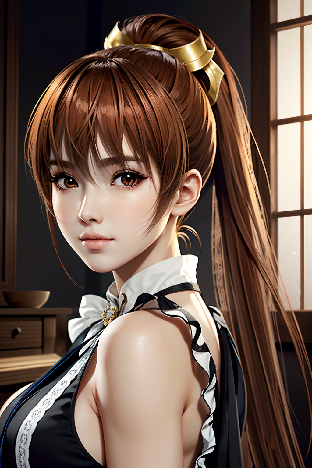 ((ultra detailed, masterpiece, absurdres)) <lora:DOAKasumi:0.9>DOAKasumi, 1girl, solo, ponytail, long hair, orange hair, brown eyes, portrait