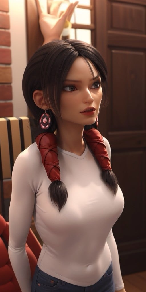 Hyperrealistic, photorealistic, super detailed, black hair, fifteen years old, expressive grey eyes, body like in real life, large pores, slender, light brown skin, beautiful arms, very little breasts, unreal engine, octane render, droped shadow, bokeh, cinematic lighting, <lora:add_detail:0.5>, <lora:Volumetric_lighting:0.6>, hair is parted down the middle braided at the sides and wrapped in leather, gray eyes, fingernails are painted with a metallic blue nail polish, eyebrows are sharply curved at the outer ends, Birth mark can be seen under her left eye, , <lora:4dcdfb52-dfd4-4bd7-9c48-948e4f9c3676:0.7>