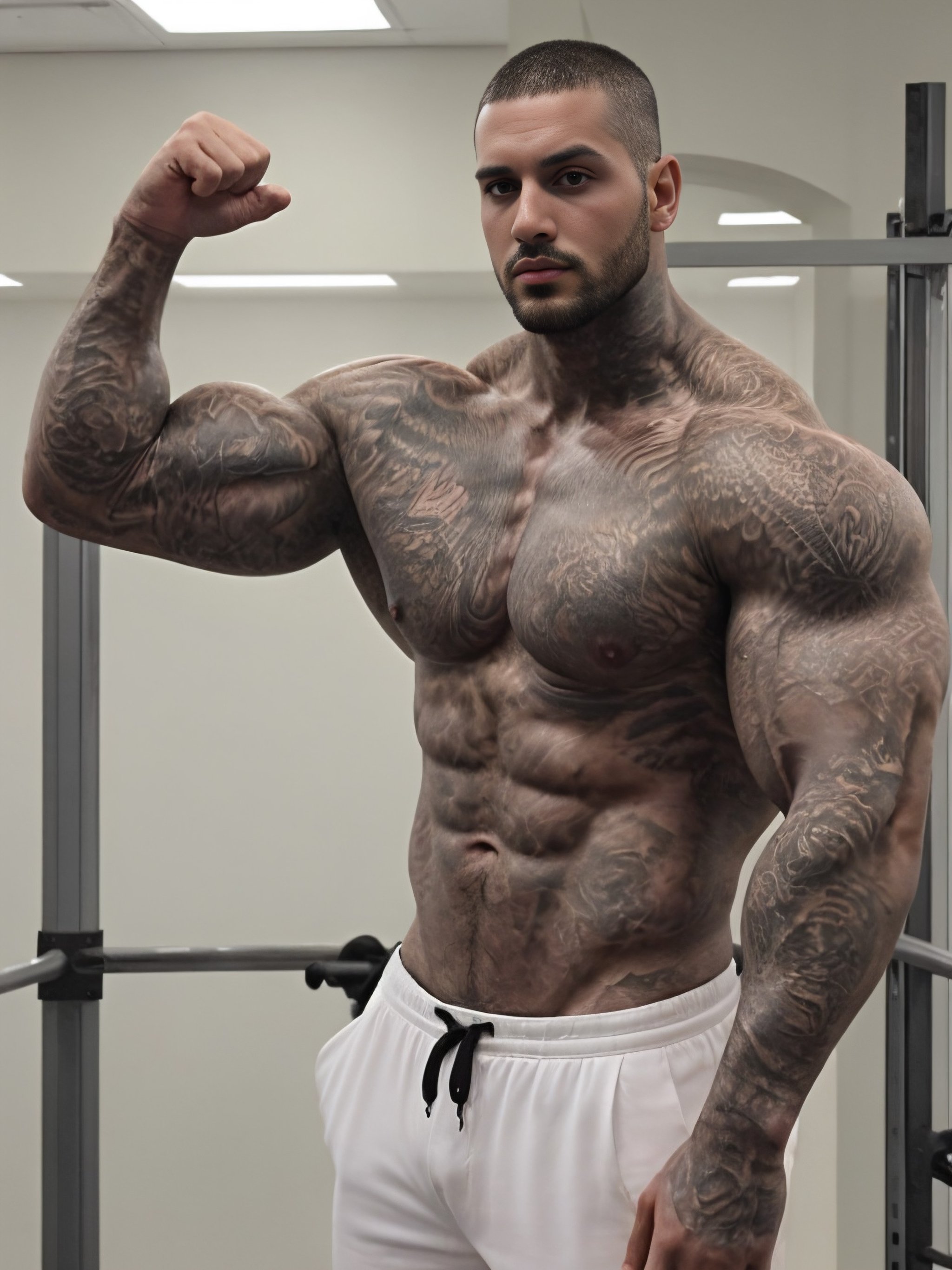 <lora:Male body tattoo:0.5>, 1male, tatto, body muscled, flexing muscle 