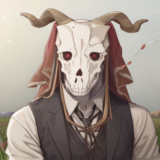 <lora:EliasAinsworth v1:1> EliasAinsworth, vest, dress shirt, veil, gloves, (laying in a field of flowers) <lora:silverjowStyleLora_silverjowStyleV2:.8>, close-up, headshot portrait, cow skull, glowing eyes,