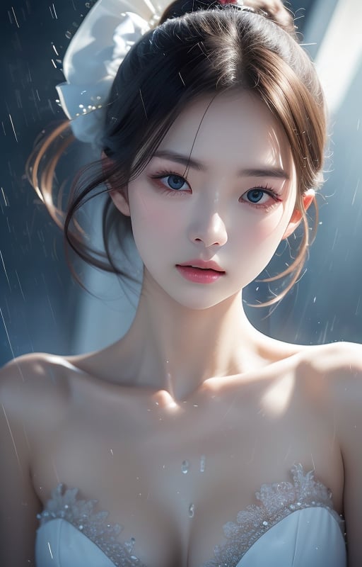 Realistic,Masterpiece,18 - year - old beautiful girl and monster,pearl - like eyes,extremely delicate facial depiction,heavy rain,crazy body movements,exaggerated perspective,poster,androgyny,fashion,dramatic lighting,strong tones,distortion style,32k UHD,chinese girls,(full_body:1.1),phone_screen,  <lora:花海小姐姐:1>