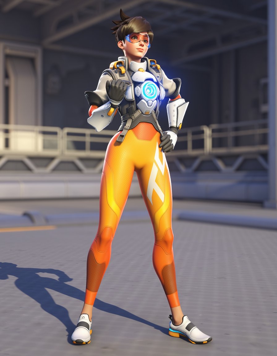 Tracer stand at standard pose,  goggles <lora:tracer_overwatch_2_v2:1>