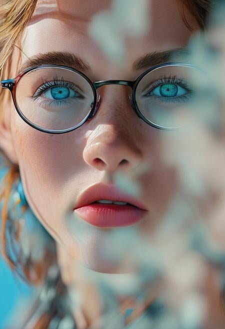 half-body shot, girl in glasses, blue eyes, focus, intricate, elegant, highly detailed, fine detail, colorful, cinematic, bright colors, sunny, vibrant, background, beautiful, professional, unique, winning, attractive, gorgeous, creative, positive, cute, friendly, charming, pretty, depicted, ambient, pristine, coherent, pleasing, perfect, full color, nice, amazing, awesome