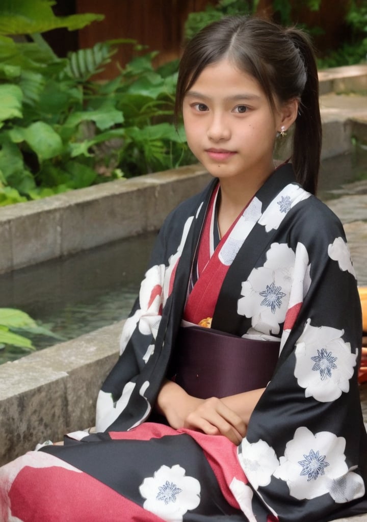 (((Dang))),(((11yo))),(((kimono))),flat chest,small breasts,(ponytail hair),1girl, solo, breasts, looking at viewer, brown hair, black hair, navel, jewelry, sitting, earrings, black eyes,, lips, loli, realistic,Dang<lora:EMS-345423-EMS:0.800000>