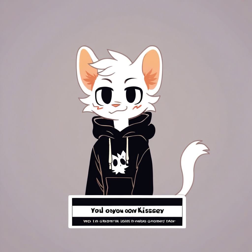 score_9, score_8_up, score_7_up, score_6_up, score_5_up, score_4_up, score_9, source_furry, a portret photo of boykisser in black hoodie, :3,  simple background, solo, vector, looking at viewer, boykisser saying "you like kissing boys?" in dialog box