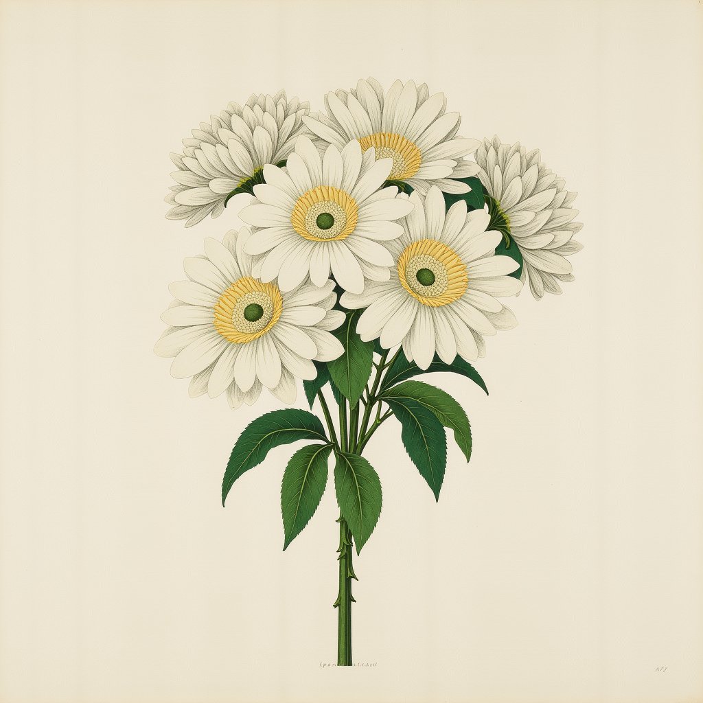 there is a drawing of a bunch of white flowers on a table, paper chrysanthemums, chrysanthemums, chrysanthemum and hyacinth, chrysanthemum, Charles Maurice Detmold, flower artworks society, botanical print, botanical art, chrysanthemum and tulips, botanical artwork, botanical illustration, botanical drawing, Ditlev Blunck, a painting of white silver, depicting a flower, coloured lithograph engraving, large white border, John Blanche, botanical poster, 1900 illustration artwork, lithograph print, botanical herbarium paper, Annie Abernethie Pirie Quibell, art of émile eisman-semenowsky, Earnst Haeckel, delicate garden on paper, style of john blanche, Mary Moser, carnation, Charlotte Nasmyth, herbarium page, white tracing