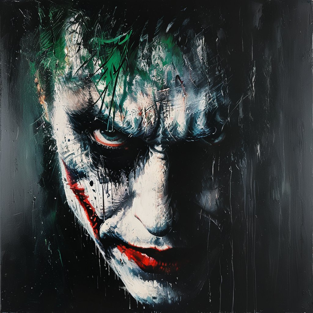 impactful paint of portrait of The Joker   <lora:Disturbia:0.7>,    highly detailed,   8k,   sharp,  professional, clear,   high contrast, high saturated, , vivid deep blacks, crystal clear