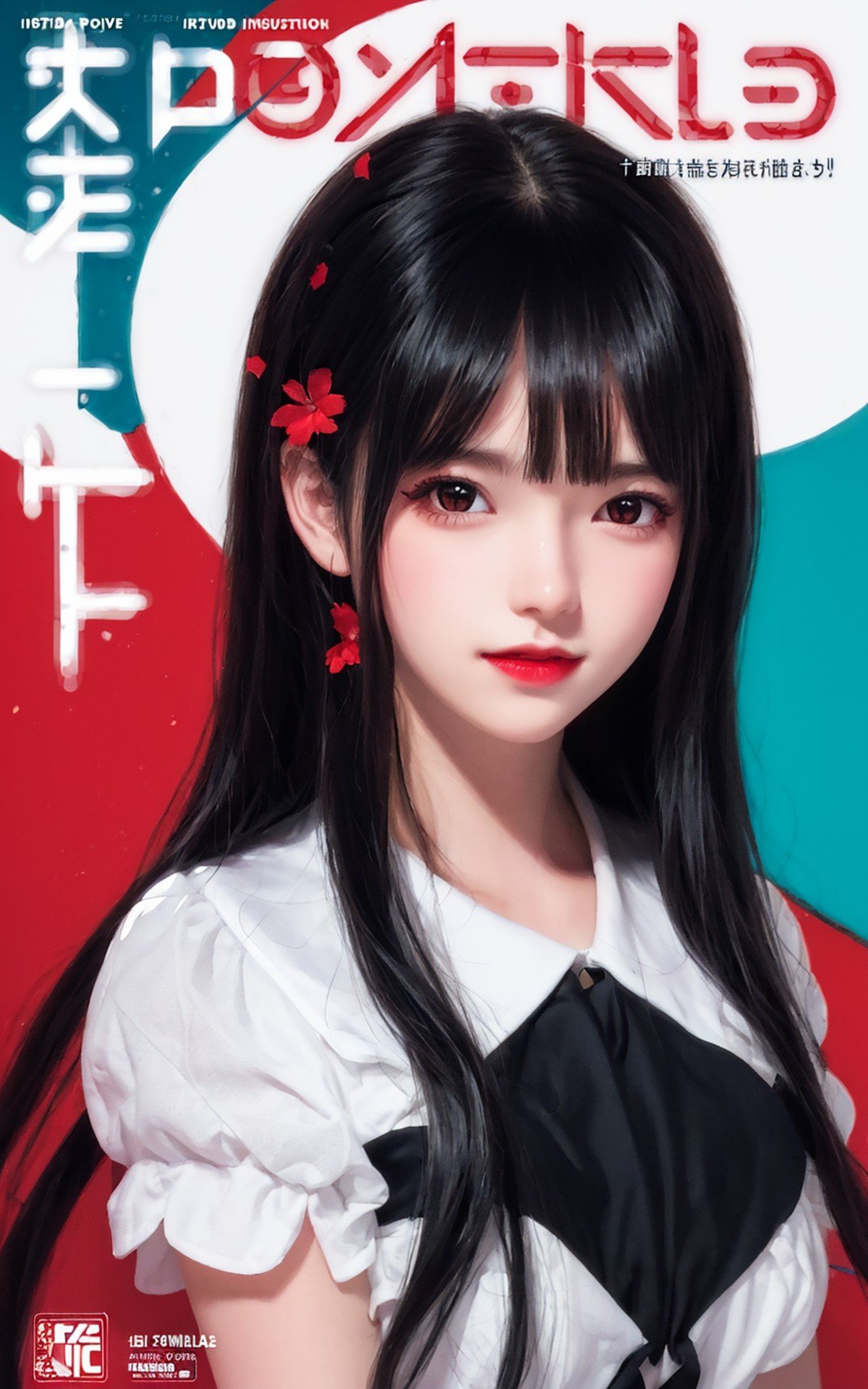 cg,a girl,(illustration:1.3),(cover art:1.2),(((red))),portrait,red background,red splash,