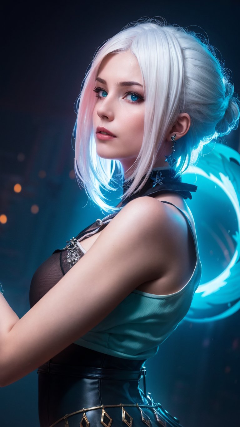 short white hair, 1girl, accessories, piercing, intricate background, fantasy, mythical, misterious, masterpiece, best quality, dynamic angle, cinematic composition, detailed face