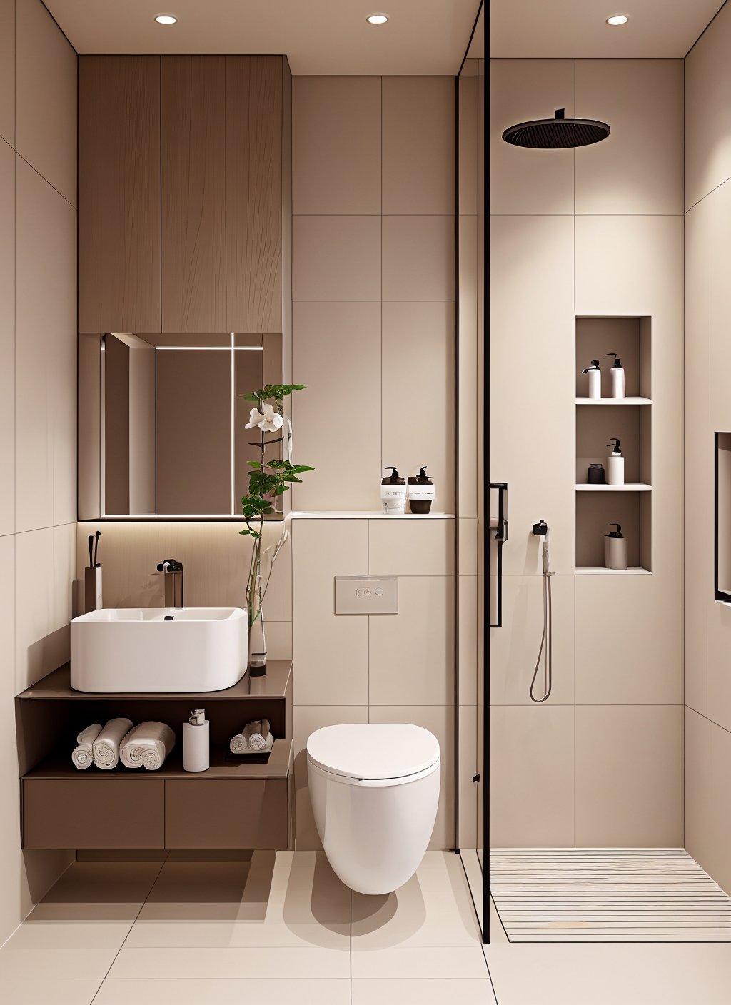 <lora:卫生间0.1:0.7>,interior design, bathroom, no humans, sink, indoors, window, toilet, scenery, mirrors, mirror, door, plant, faucet, toilet paper, light bar, flower, white tile