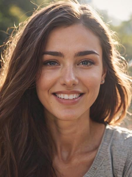 A high-resolution photo capturing the raw emotion of a person's face as they experience joy, with sun rays gently illuminating their features, highlighting the depth of their smile and the sparkle in their eyes.