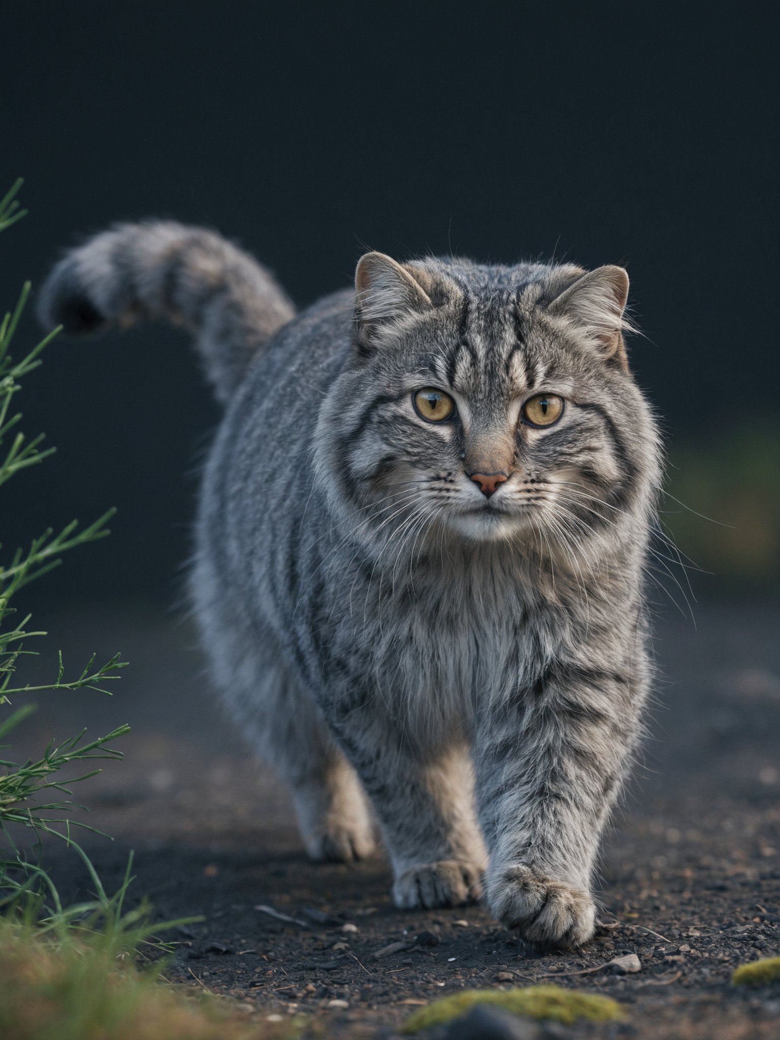 s4s the pallas's cat,hunting, run toward viewer,cute and curious,Gradient black background,4K HD hi-res photo,realistic Hasselblad photography,natural light,