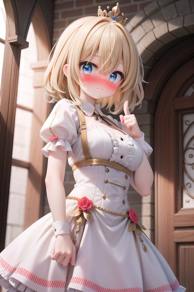 <lora:yudedako_v200:1>insanely detailed, absurdres, ultra-highres, ultra-detailed, best quality,1girl, solo, nice hands, perfect handsBREAKprincess, princess dress with many frills, teara on hair,shame, embarrassed, closed mouth,standing,thumbs up,from below, cowboy shot, looking at viewerBREAKslender, kawaii, perfect symmetrical face, ultra cute girl, ultra cute face, ultra detailed eyes, ultra detailed hair, ultra cute, ultra beautifulBREAK(fantasy world, in castle), depth of field,medium large breasts, (nsfw:-1.5)BREAKblonde hair, medium hair, messy hair, blue eyes, hair between eyes