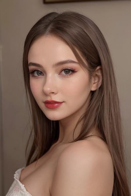 4k, 8k, ultra highres, raw photo in hdr, sharp focus, intricate texture, skin imperfections,detailed skin,realistic, detailed facial features, highly detailed face, posing,perfect lighting,long hair,cute,youthful,happy,makeup,red lipstick,blush,from above