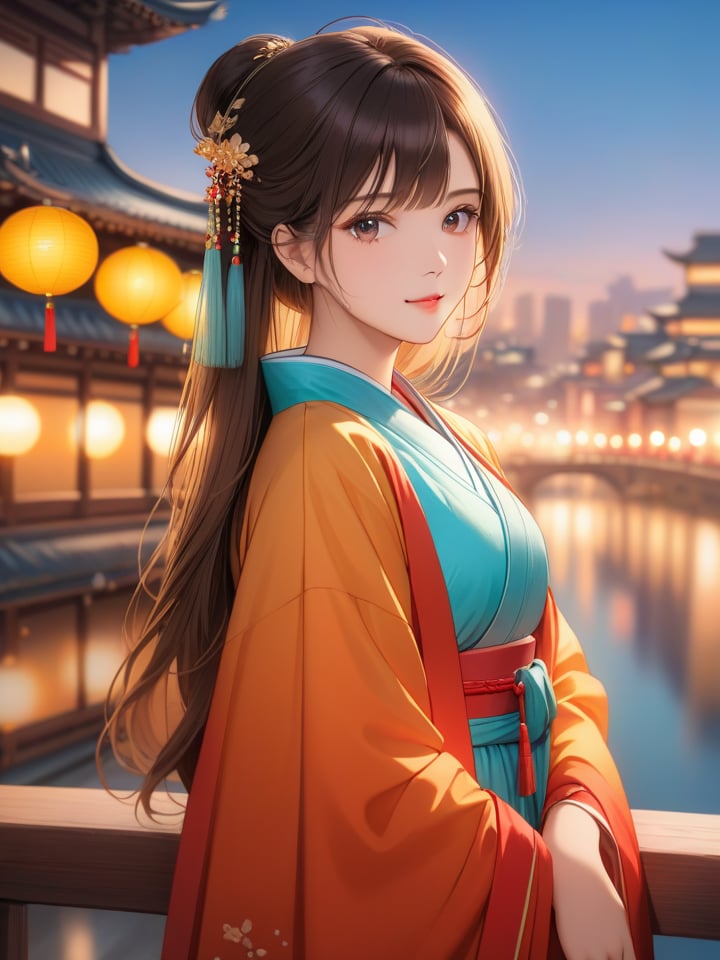 masterpiece,best quality,city,1girl,looking at viewer,bokeh,hanfu,