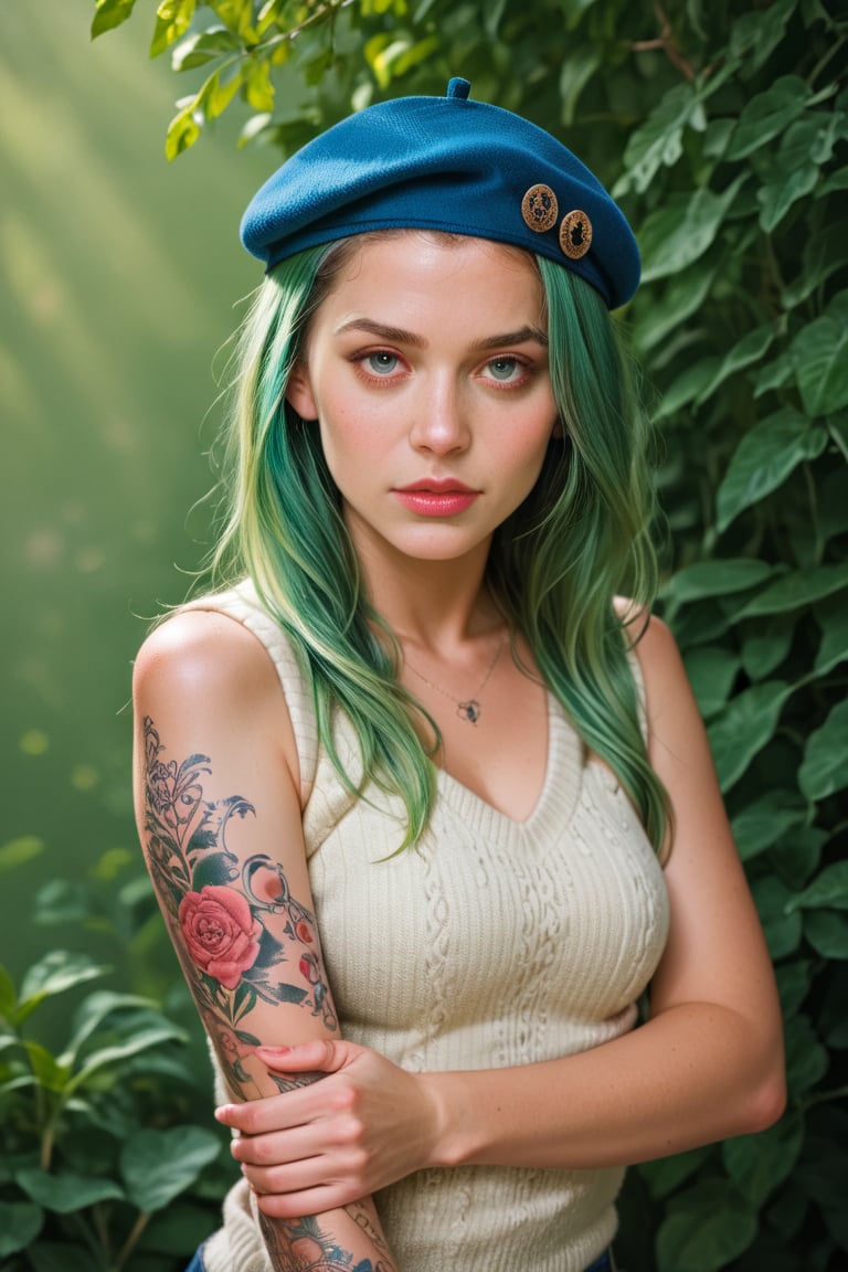 score_9,score_8_up,score_7_up BREAK 1girl,hipster,wool beret,sweater,neon green hair,vest,tattoos,highly detailed,detailed skin,depth of field,film grain,<lora:add_more_realism_ponyV3_Ta_excl:1>,