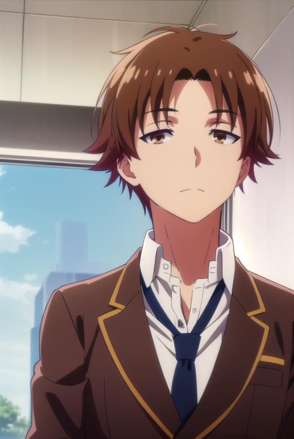 kiyotakaayanokouji, <lora:kiyotaka ayanokouji s2-lora-nochekaiser:1>,kiyotaka ayanokouji, brown hair, (brown eyes:1.5), male focus, (parted bangs:1.5), short hair,BREAK school uniform, jacket, necktie, blazer, blue necktie, shirt, white shirt, collared shirt, (red blazer:1.5),BREAK indoors, classroom,BREAK looking at viewer, (cowboy shot:1.5),BREAK <lyco:GoodHands-beta2:1>, (masterpiece:1.2), best quality, high resolution, unity 8k wallpaper, (illustration:0.8), (beautiful detailed eyes:1.6), extremely detailed face, perfect lighting, extremely detailed CG, (perfect hands, perfect anatomy),