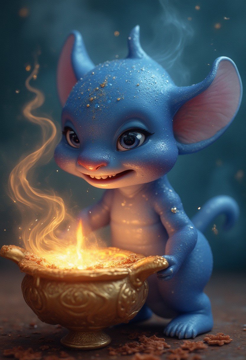 8K. A very cute, unusual, slightly strange and funny genie flies out of a magic lamp. He smiles and winks. Kindness and joy illuminate his face. Living action. Magical curling smoke. Quite dynamic, a little ironic. Quite an emotional and impressive photo. Hyper-detailed. perfect composition. Full color close-up. Amazingly smooth, 3D, dreamy, surreal, dreamy glow, conceptual art, mythical creature, energy. Breathtaking, mysterious, Anna Razumovskaya, Gabriele Dell'otto, Casey Baugh, Antonio Mora, Aminolla Rezai, Giovanni Boldini, Watercolor, trending on artstation, sharp focus, studio photo, intricate details, highly detailed, by greg rutkowski