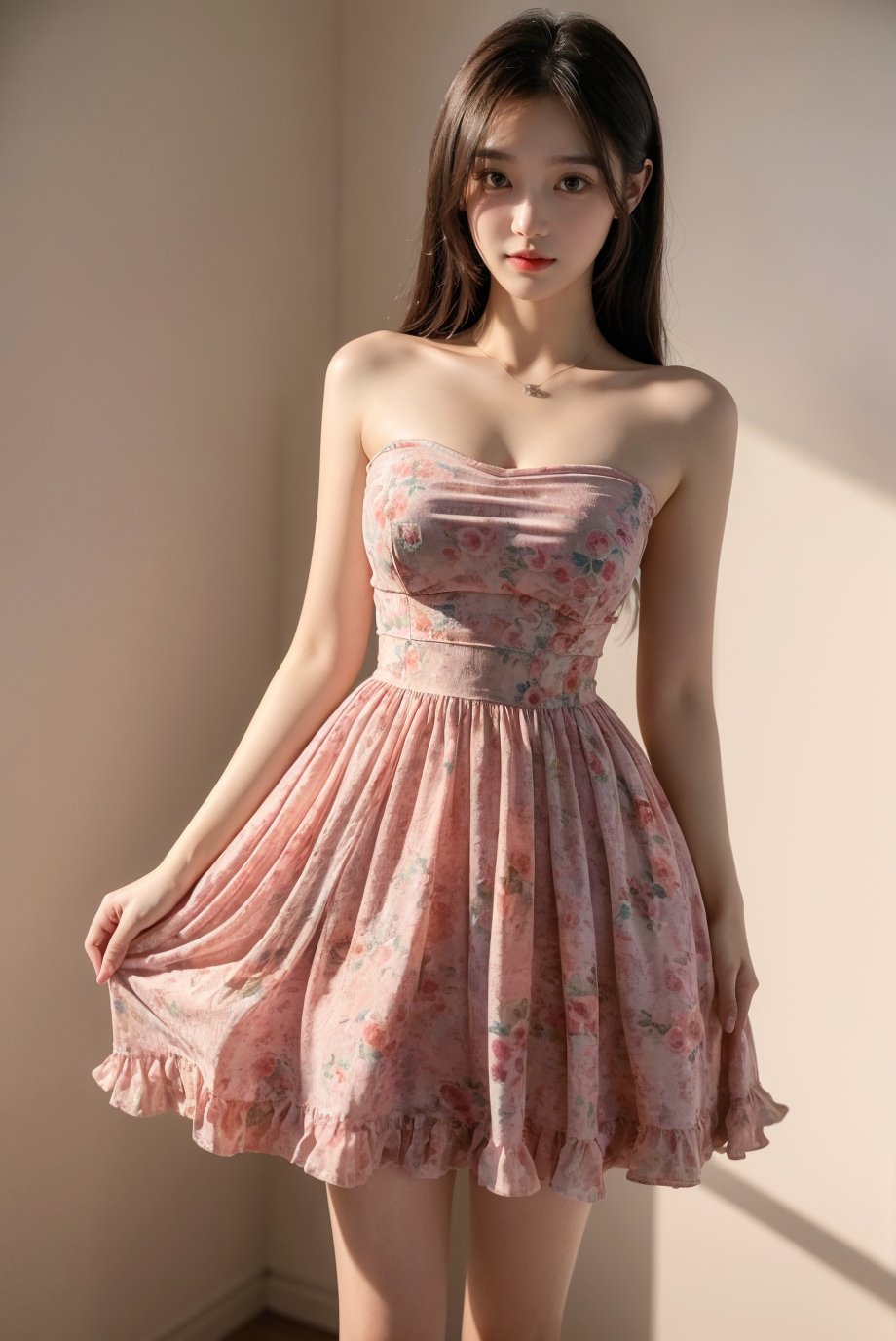 (masterpiece),best quality,highest quality,extremely detailed CG unity 8k wallpaper,original,highres,realistic:1.3,,1girl,dress,floral_dress, <lora:YG碎花裙:0.75>,