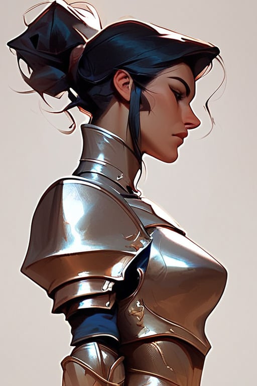 score_9, score_8_up, score_7_up, score_6_up, score_9, score_8_up, score_7_up, score_6_up, BREAK,facing viewer, narrow waist, arched back,puffy long sleeves, knight, hair up, black hair, knight, armor, profile, upper body, <lora:xl_more_art-full_v1:0.25>,<lora:Stylized_Colorful_-_Semi_Realistic:1>