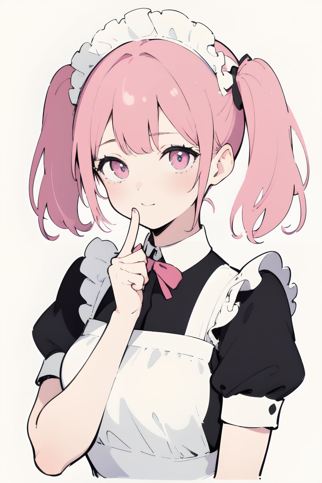 (finely best quality illustration:1.2), (kawaii girl:1.1), (1girl, solo:1.0), (pink hair, twintails:1.0), (maid:1.0), (upper body:1.0), (ultra-detailed, highres:1.0),