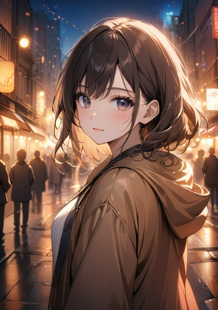 masterpiece,best quality,city,1girl,looking at viewer,bokeh,