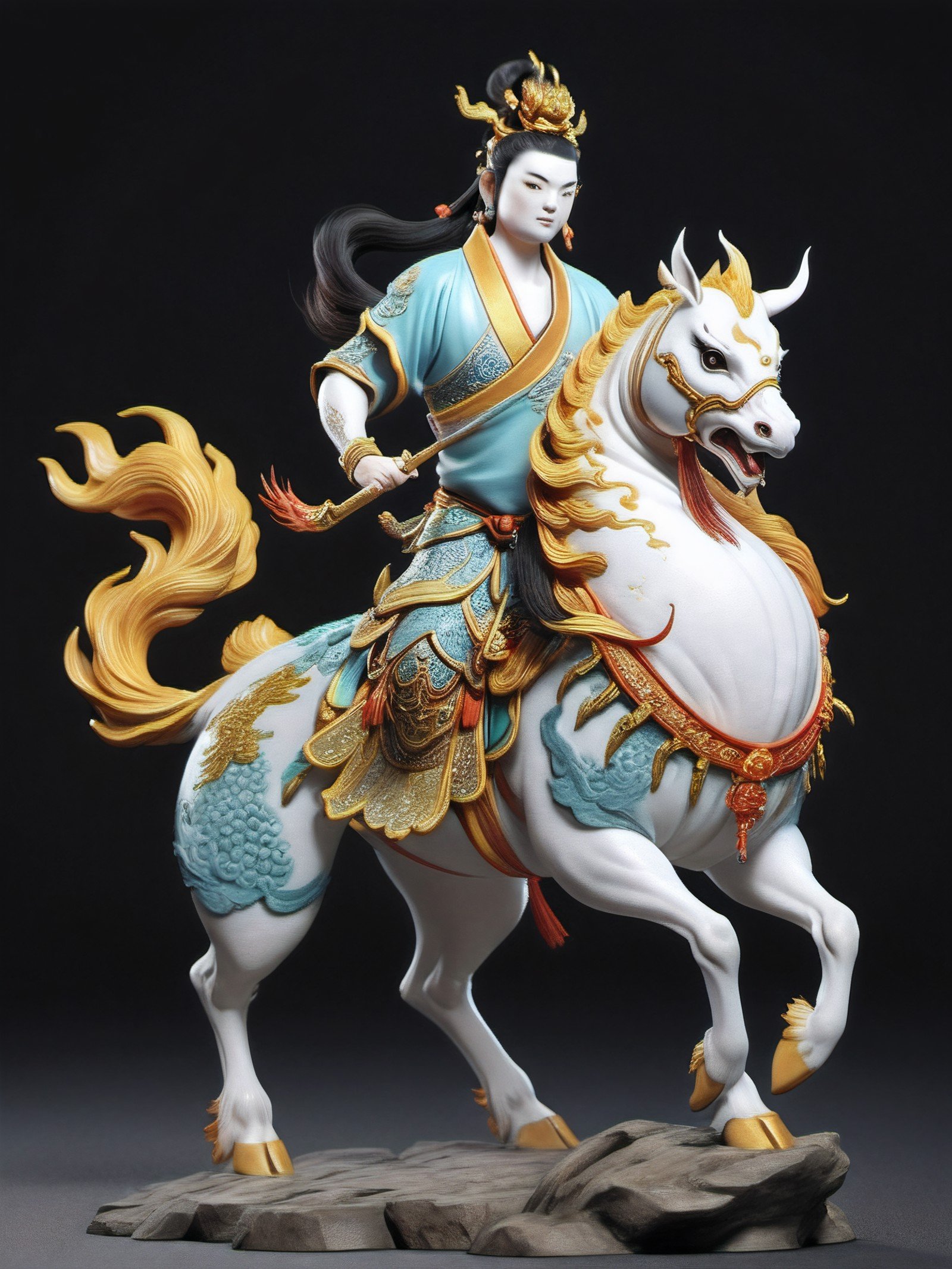 Chinese mythological characters, Kirin, Immortal, Xiangyun, Excellent, 3D, Highest Quality, Detailed.