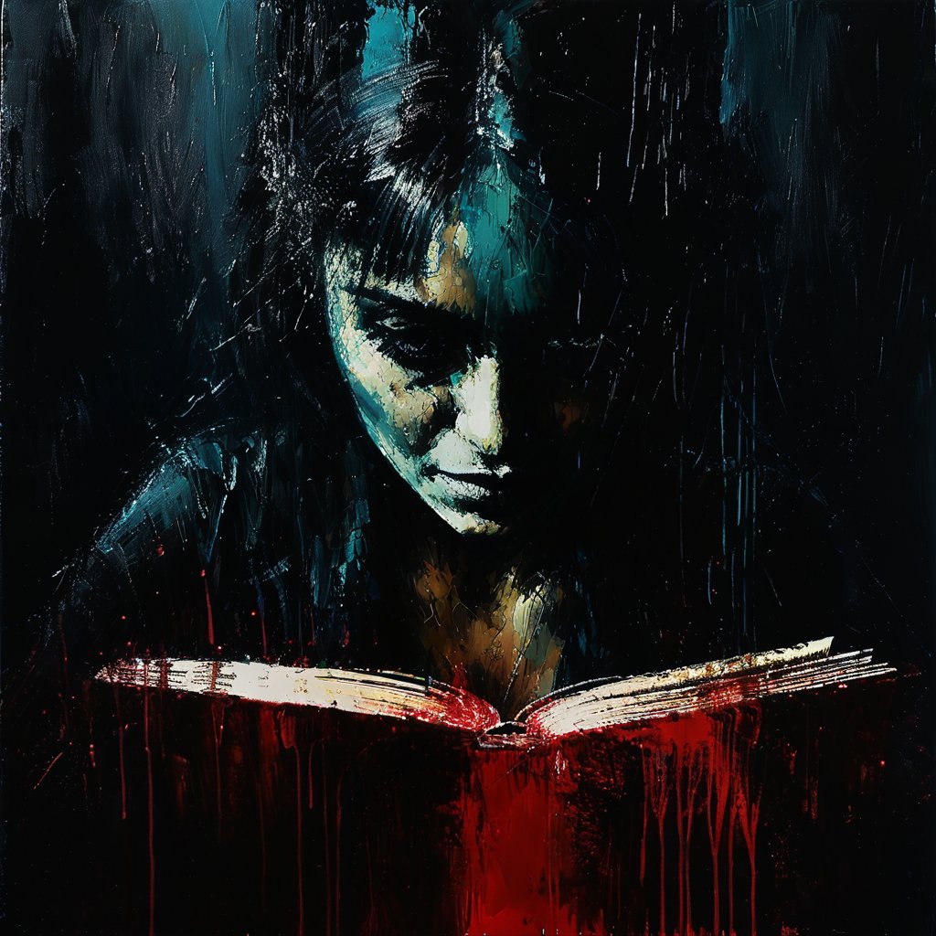 impactful paint of a woman reading a book   <lora:Disturbia:0.7>,    highly detailed,   8k,   sharp,  professional, clear,   high contrast, high saturated, , vivid deep blacks, crystal clear