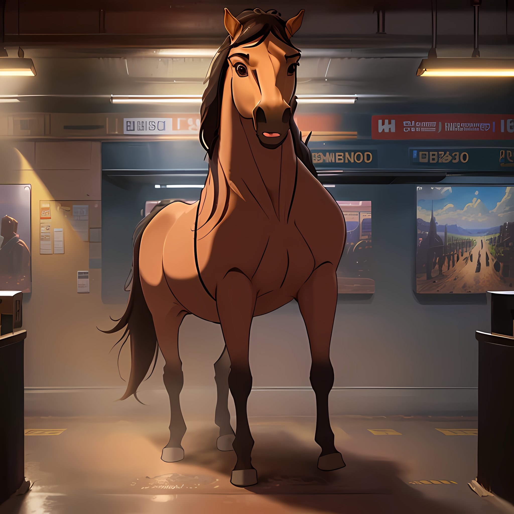 1horse, UHD, HDR, (best quality, masterpiece), <lora:spirit2002:0.8>, (in subway)