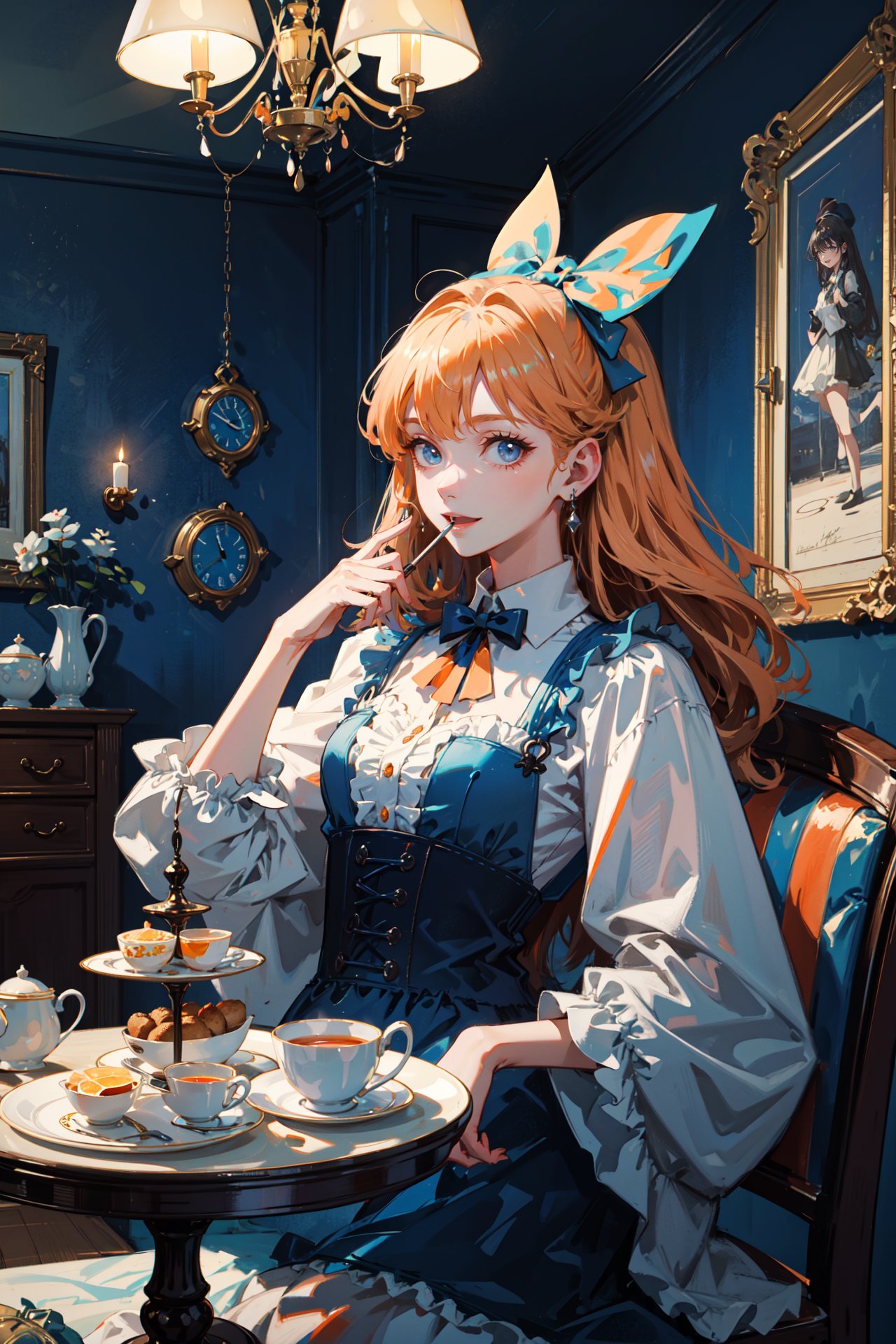 ((best quality, masterpiece, absurbres, super-resolution)) (Blue and orange) Alice in Wonderland, Tea Party