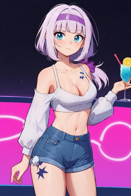 score_9, score_8_up, score_7_up, source_anime, highly detailed, (close-up:1.1),  (MarilynMonroe:0.9),   cyberpunk, cyber,  standing, cleavage, looking at viewer, (slim body type:1.2), medium breasts BREAK (plum low ponytail hair:1.2), BREAK wearing (sunset taffeta halter dress:1.2) BREAK wearing (vermillion velvet denim shorts:1.1) BREAK art gallery in background BREAK  dark theme:0.5, pastel light,s <lora:visualnovel_pony_SDXLPONY_r12_768_dim32-a1-adamW:0.7>