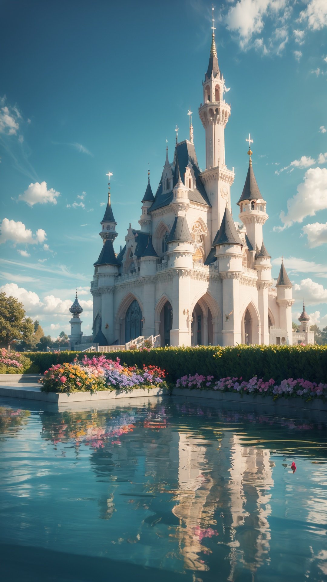 GONGDIAN,no humans,scenery,sky,cloud,flower,outdoors,day,tree,water,blue sky,reflection,building,reflective water,pink flower,castle,tower,cloudy sky,(no humans:1.5),<lora:GONGDIAN_20240315234211:0.5>,, scenery,no humans,masterpiece,best quality,high quality,extremely detailed CG,award winning photography,Bokeh,Depth of Field,HDR,bloom,Chromatic Aberration,Photorealistic,extremely detailed,trending on artstation,trending on CGsociety,Intricate,High Detail,dramatic,art by midjourney,volumetric lighting,(Magical),(epic),incredibly absurdres,official wallpaper,extremely detailed CG unity 8k wallpaper,chromatic aberration,detailed color,scene detail extremely tall object,