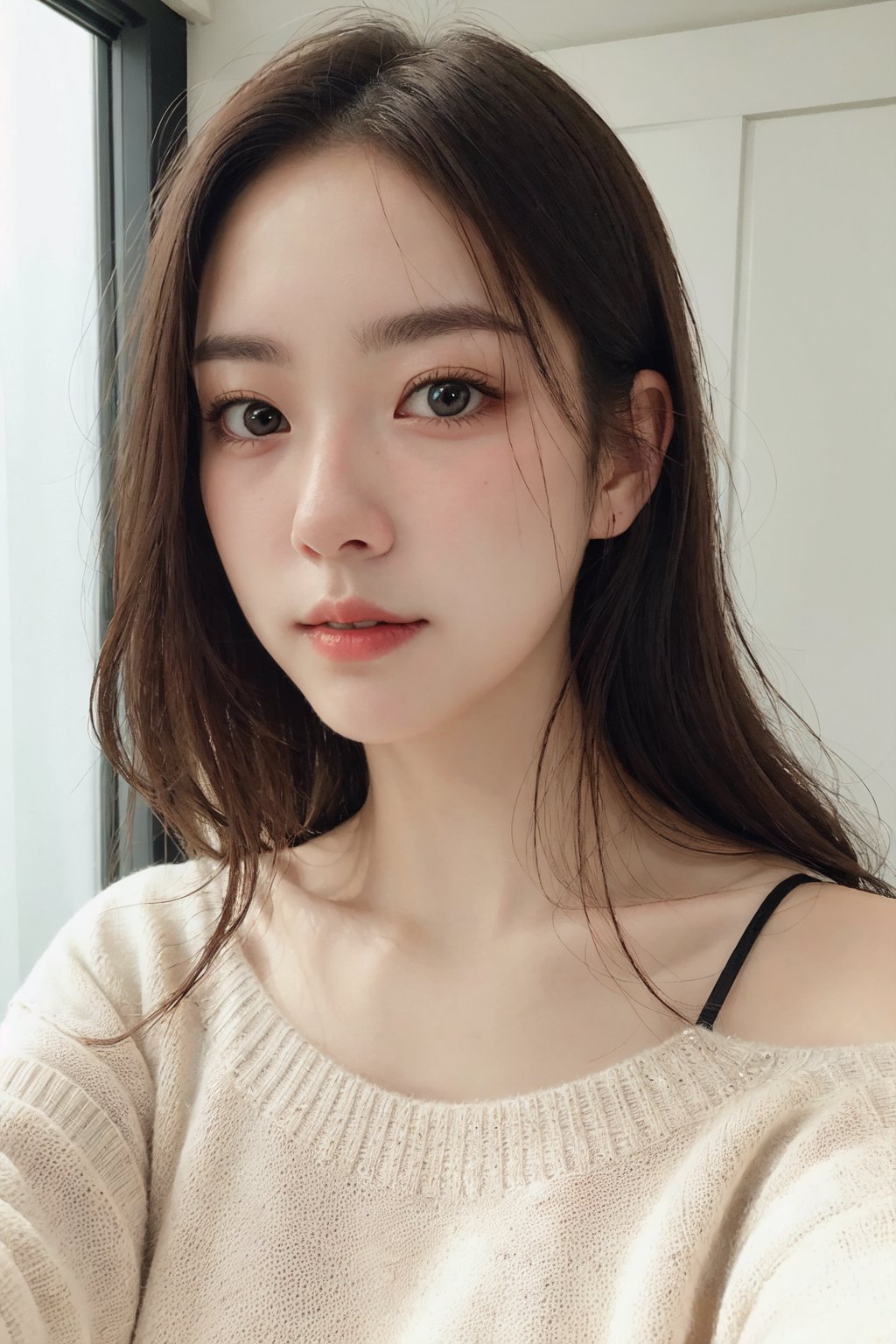 1girl, cropped sweater, charming, perfect face, beautiful face, pale skin 