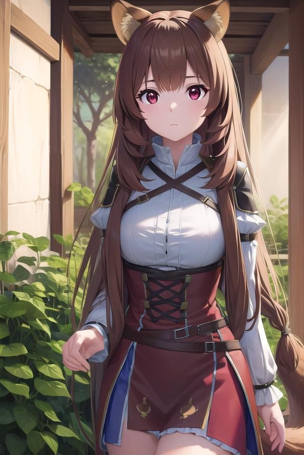 raphtalia, <lora:raphtalia-lora-nochekaiser:1>,raphtalia, animal ears, brown hair, long hair, raccoon ears, raccoon girl, raccoon tail, (red eyes:1.5), tail,BREAK arm garter, belt, brown belt, brown dress, dress, juliet sleeves, long sleeves, puffy sleeves, short dress,BREAK looking at viewer,BREAK outdoors, forest, nature, sun, sky, (cowboy shot:1.5),BREAK <lyco:GoodHands-beta2:1>, (masterpiece:1.2), best quality, high resolution, unity 8k wallpaper, (illustration:0.8), (beautiful detailed eyes:1.6), extremely detailed face, perfect lighting, extremely detailed CG, (perfect hands, perfect anatomy),