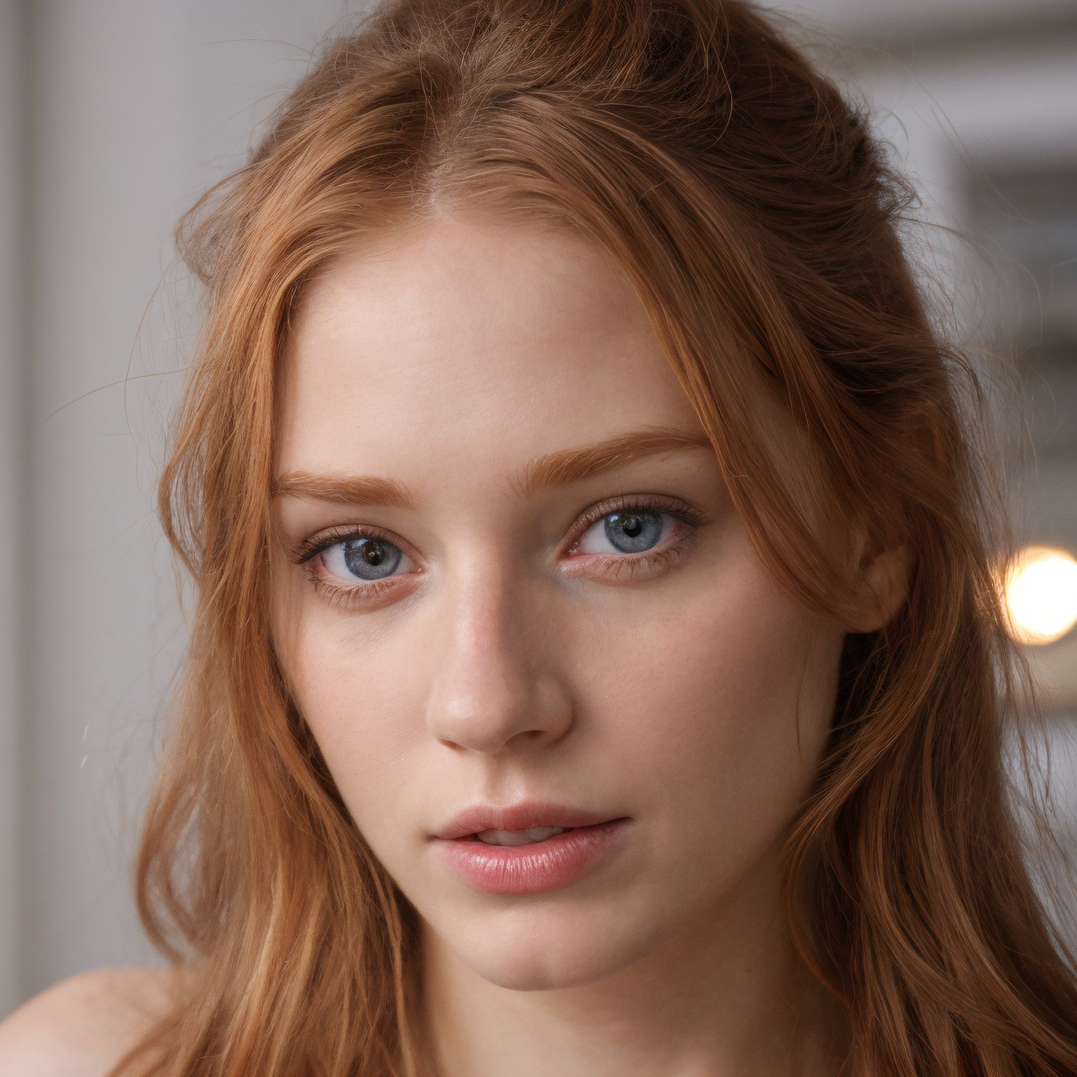 Hyper-realistic pretty ginger girls face iris highly detailed