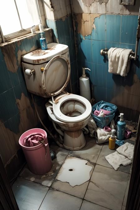 outdoors,no humans,<lora:add_detail:1>,red-panic-button-positive,<lora:0181 dirty toilet_v2:0.9>,ruanyi0181,bottle,box,coffee,cup,door,faucet,indoors,mirror,soap,soap bottle,still life,tile floor,tile wall,tiles,(toilet),toilet paper,trash can,water,, best quality,masterpiece,highres,official art,extremely detailed cg unity 8k wallpaper