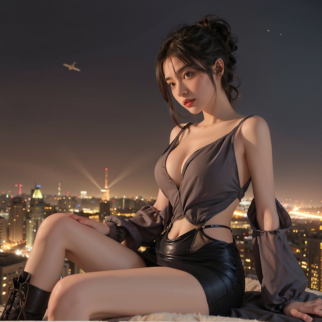 1girl,dress\(mishu\),<lora:dress16:0.7>,Steampunk Cityscape with Airships,