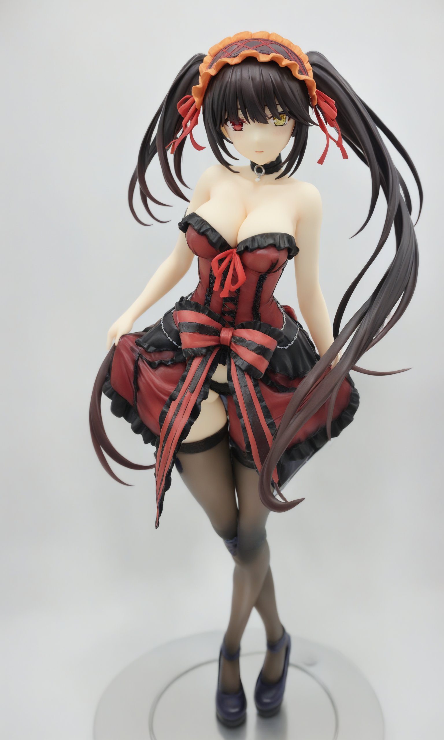 figure,masterpiece,best qualityï¼Œ,<lora:san:1>,1girl,tokisaki_kurumi,solo,twintails,breasts,clock_eyes,long_hair,black_hair,yellow_eyes,red_eyes,heterochromia,cleavage,medium_breasts,hairband,lolita_fashion,lolita_hairband,symbol-shaped_pupils,floating_hair,collarbone,choker,ribbon,bare_shoulders,red_ribbon,dress,full body,