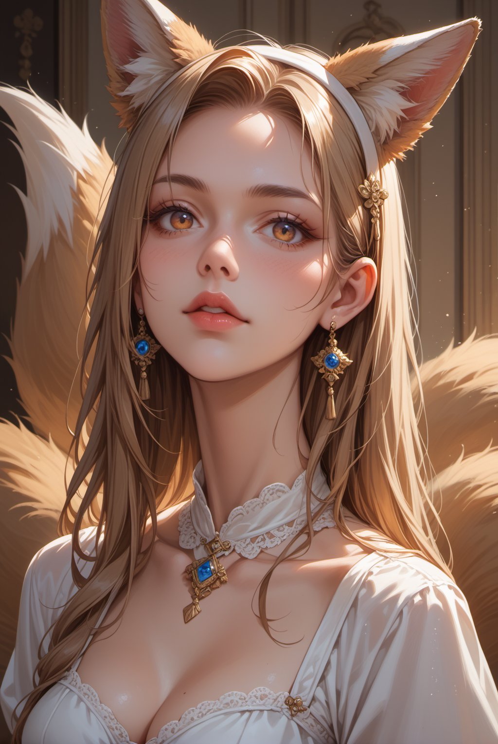 score_9,score_8_up,score_7_up,solo,fox tail,fake animal ears,dress,bust,upper_body,