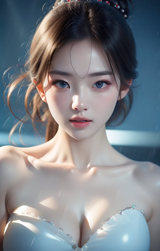 Realistic,Masterpiece,18 - year - old beautiful girl and monster,pearl - like eyes,extremely delicate facial depiction,heavy rain,crazy body movements,exaggerated perspective,poster,androgyny,fashion,dramatic lighting,strong tones,distortion style,32k UHD,chinese girls,(full_body:1.1),phone_screen,  <lora:花海小姐姐:1>