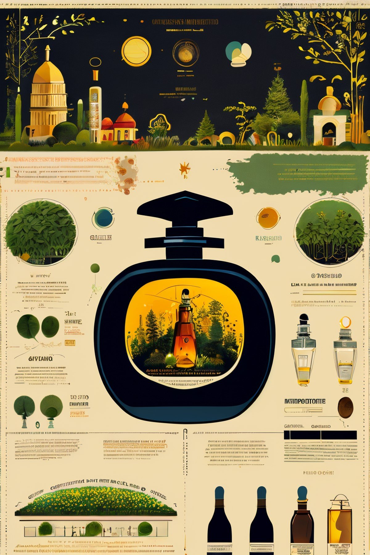 masterpiece,best quality,<lora:tbh245-:0.7>,illustration,style of Infographic A bottle of perfume in garden