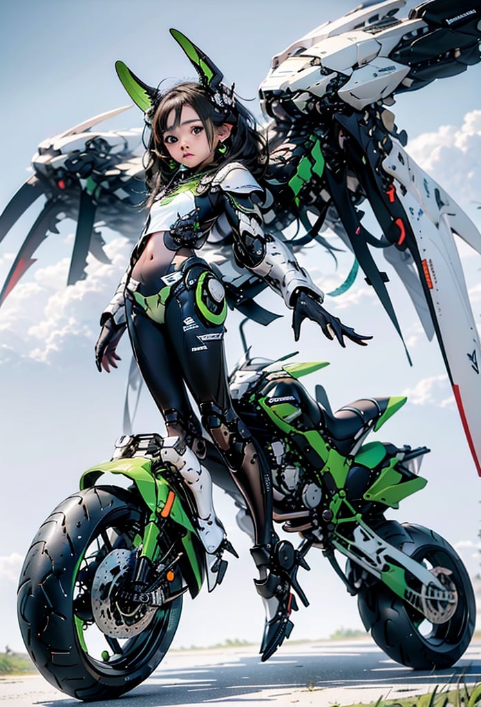 (((Dang))),(((10yo))),(ultimate shadow warrior armor),(Kawasaki Motorcycle) ,(hyper ultra mega armor full power),Mecha Dragon,,(Dragon),(long hair),1girl, solo, brown hair, black hair, navel, jewelry, earrings, black eyes,, lips, loli,petite, realistic,infantilism,slim, model,(mecha girl),dragon ear<lora:EMS-352819-EMS:0.800000>, <lora:EMS-352656-EMS:-0.400000>, <lora:EMS-2310-EMS:0.700000>