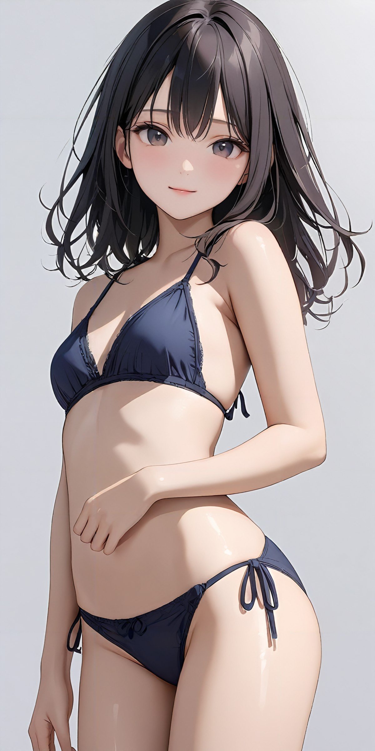 masterpiece,ultra-detailed,best quality,8K,illustration,cute face,clean skin ,shiny hair,girl,simple background, <lora:add-detail-xl:1>  <lora:himopan_XL_V1.0:1> panties, side-tie panties