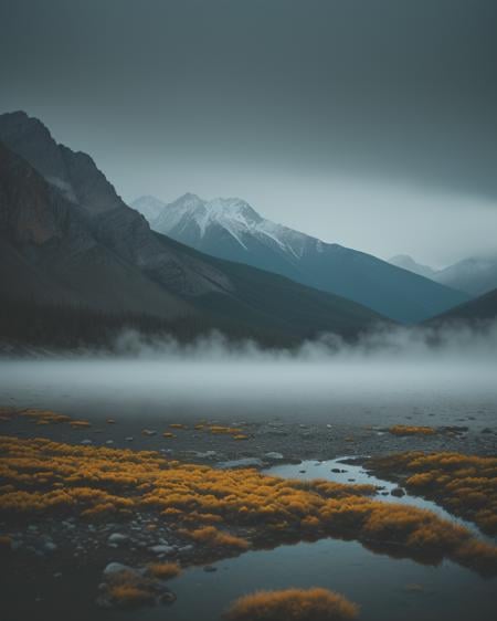 National geographic Profession landscape Photos, (Jasper mountains, fryatt valley), Full 4D, mist, foggy, real water movement Sharp picture details, Shallow depth of field, (Full depth of background), Intricate microscopic details.....Dark, Volumetric cinematic lighting<lora:epi_noiseoffset2:0.25>. >Cinematic Masterpiece, Mirrorless Kodak Motion Picture Film Style <lora:Kodak Motion Picture Film:0.25>. Ambient light, Bloom, Canon EOS R6, Nokton 70mm f1.1, [Strong shapes composition], Cinestill 800T, Vignette, award winning quality <lora:foggy_v1.0:0.4>,