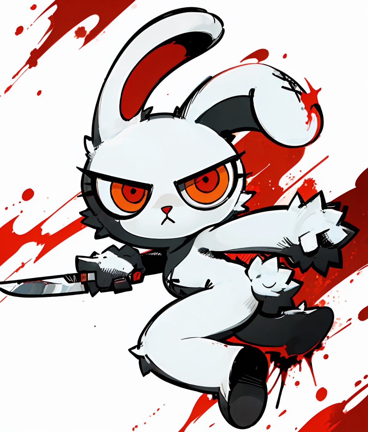 1girl,furry,bunny,single handed knife,blood stain,cartoonized,solo,battle,<lora:Role_Bloody_Bunny_v1.0:0.8>,Bloody Bunny,