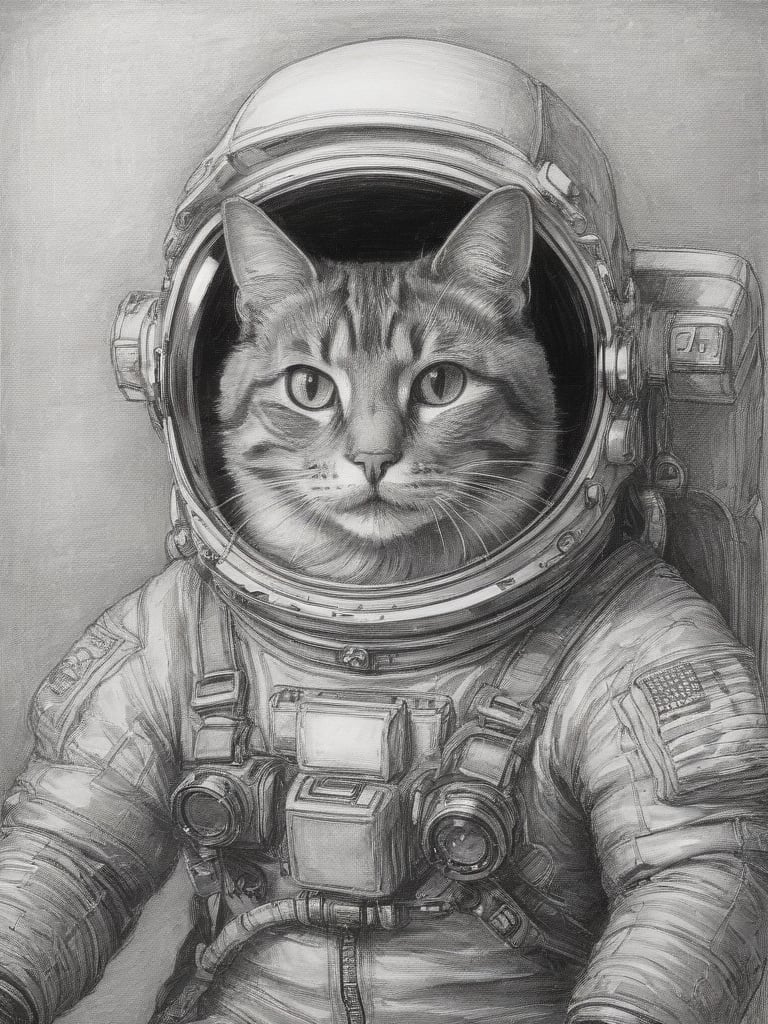 sketch, pencil art, a drawing of a cat as astronaut, <lora:pencil_art:0.7>